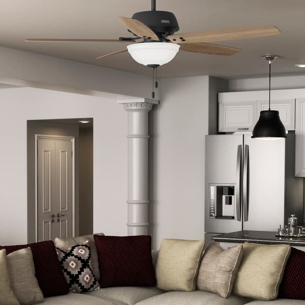 slide 2 of 11, Hunter 60" Reveille Ceiling Fan with LED Light Kit and Pull Chain, Rustic, Transitional Matte Black