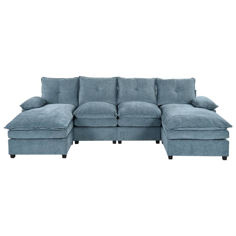Luxurious U-Shaped Chenille Sectional Sofa with Adjustable Armrest Pillows and Button-Tufted Backrest