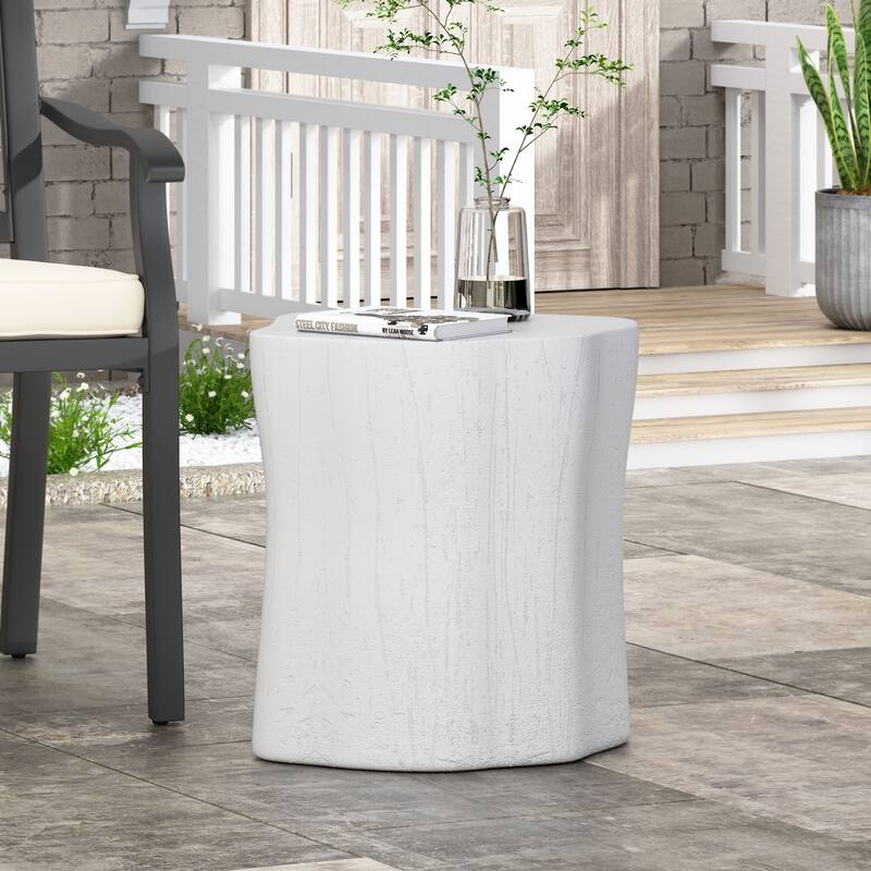 Outdoor Lightweight Concrete Side Table by Christopher Knight Home - White