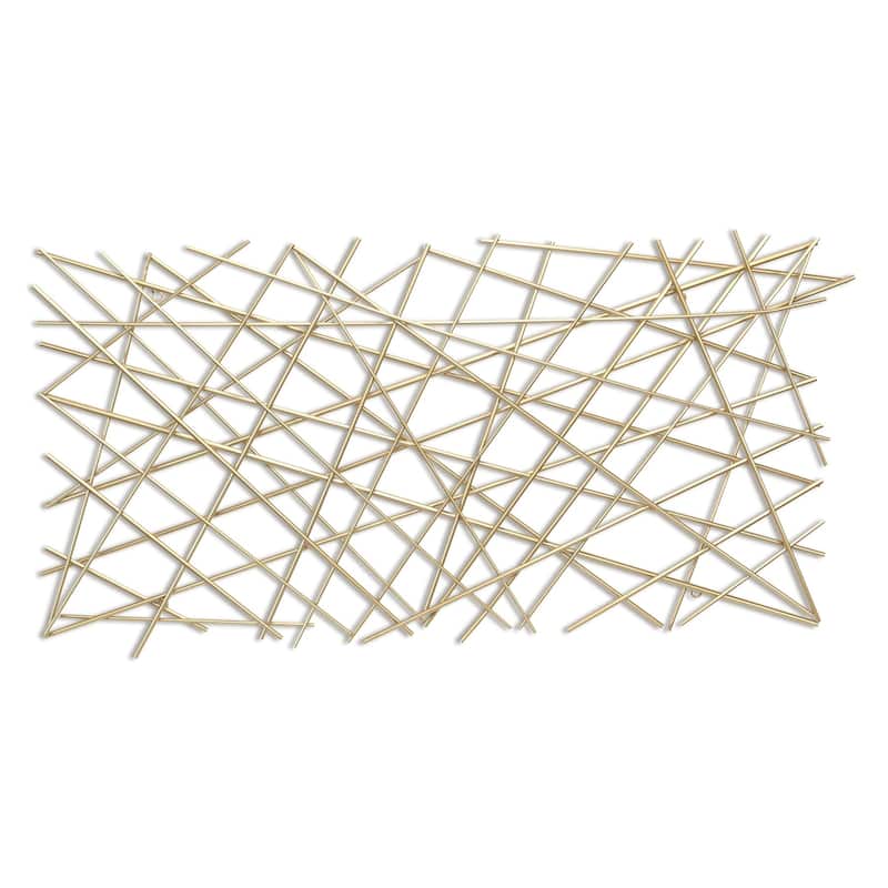 HomeRoots 25" X 49" Gold Abstract Lines Metal Hanging Dimensional Sculpture