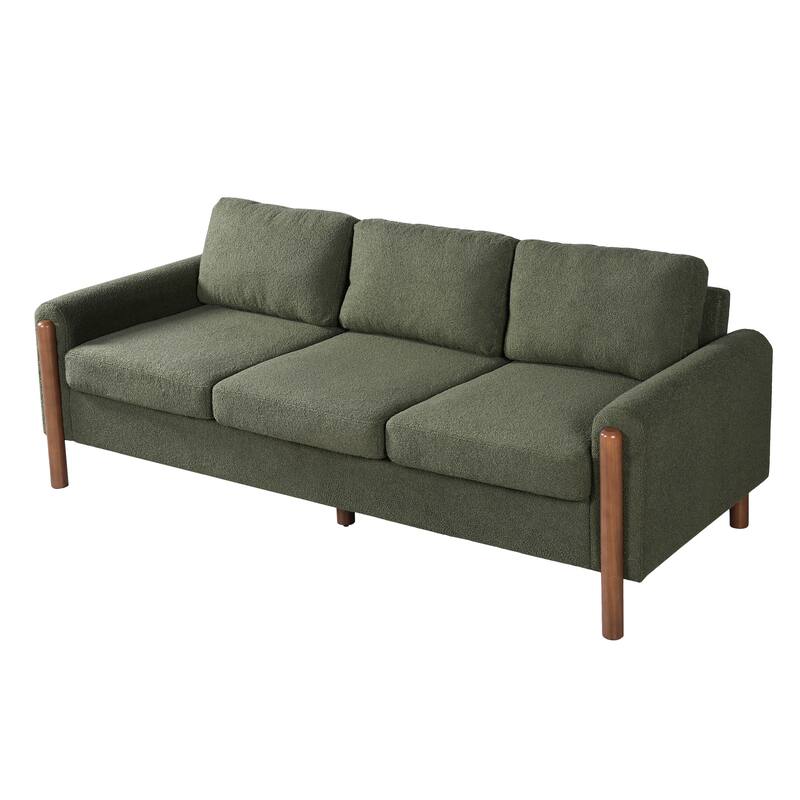 83.86" 3-Seater Sofa, Curved Armrest with Integrated Solid Wood Legs, Teddy Velvet Fabric, High Weight Capacity