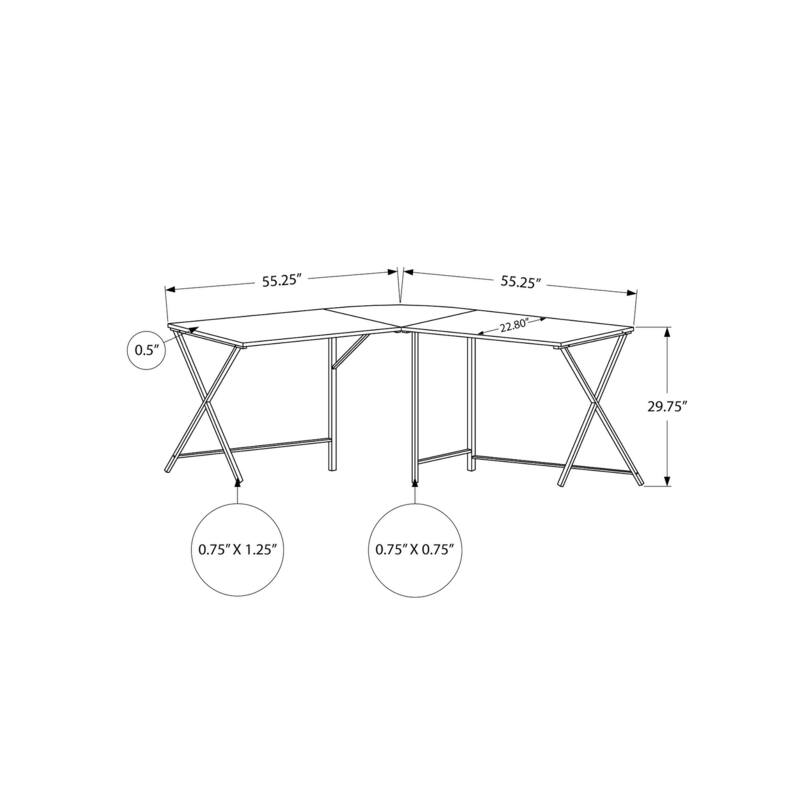 L-Shaped Computer Desk, 55" Grey Laminate, Black Metal, Corner Design, Modern Office
