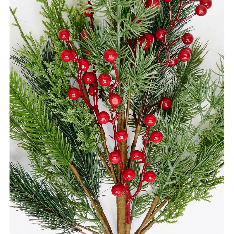 23" Artificial Christmas Pine and Red Berry Bush, Set of 3 - 23