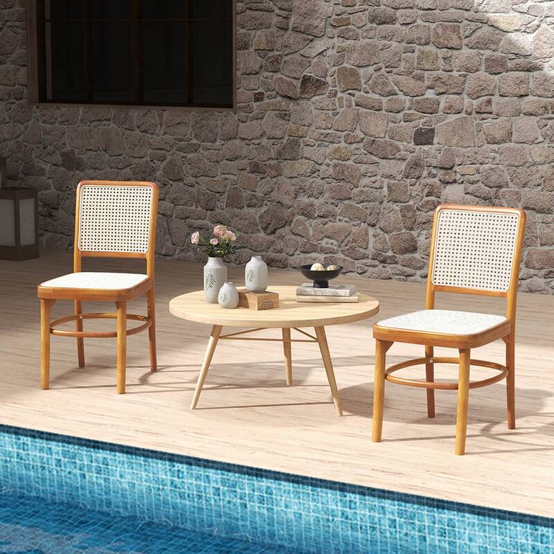 Costway Set of 2/4 Boho Dining Chairs with Teak Wood Structure &