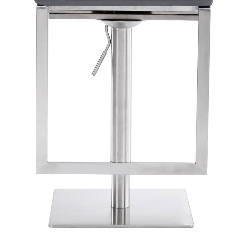 Victory Grey Faux Leather and Brushed Stainless Steel Swivel Adjustable Height Bar Stool