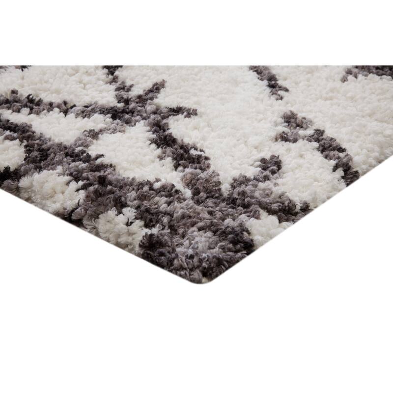 Jesee White and Dark Gray Polyester Area Rug - 6' x 9'