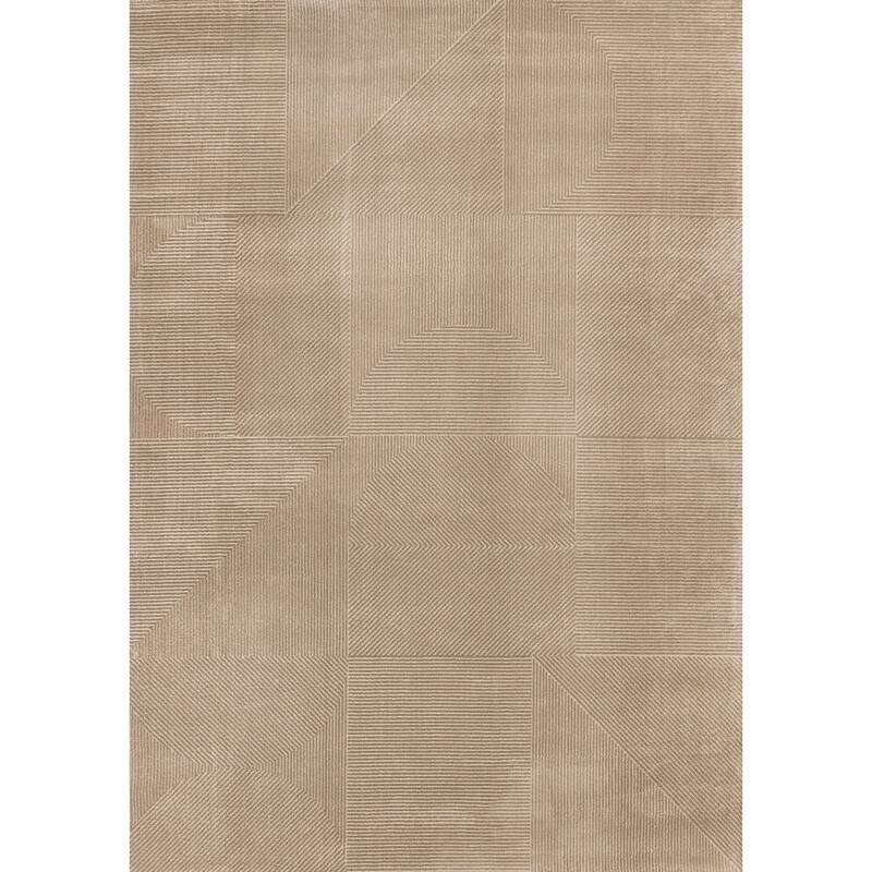 Brown White Intricate Striped Shapes Area Rug