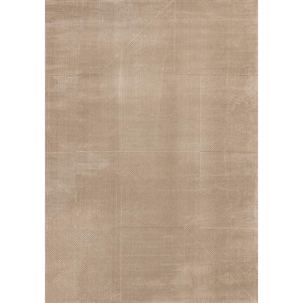 Brown White Intricate Striped Shapes Area Rug