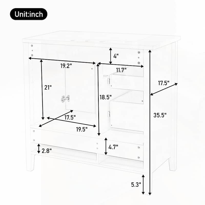 4 Soft-Closing Drawers 36 inch Bathroom Vanity with Sink