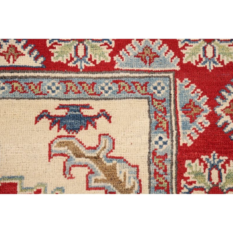 Kazak Oriental Area Rug Handmade Beige Geometric Wool Carpet - 4'0" x 6'5"