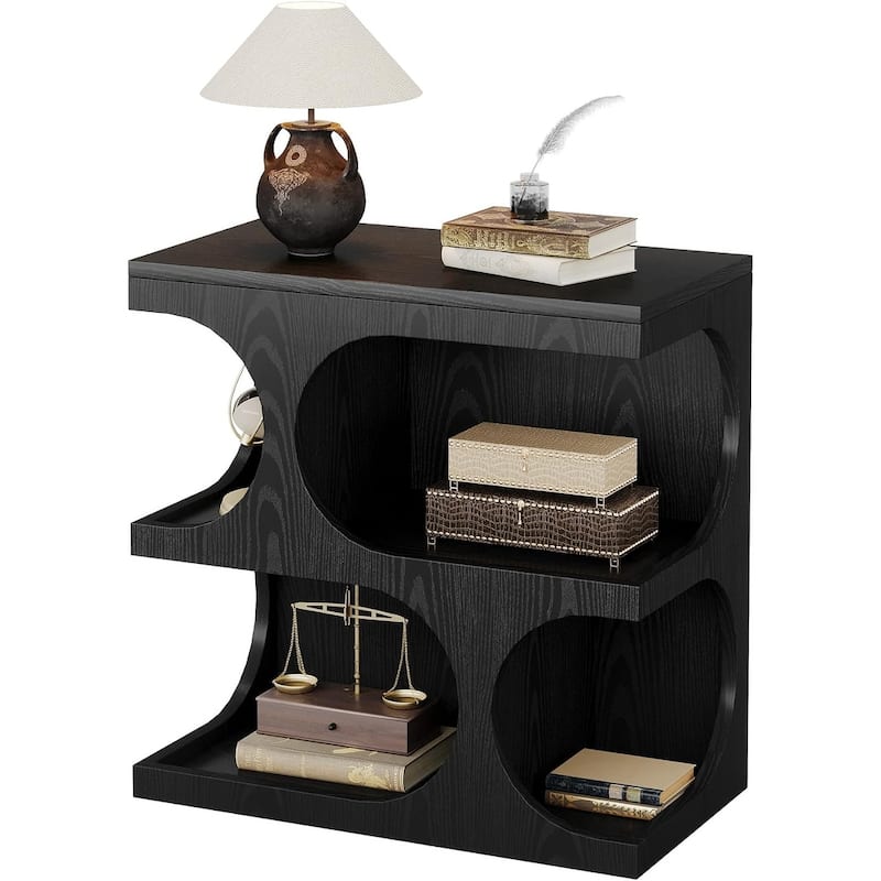 End Table with 2-Tier Storage Shelf, Modern S-Shape Side Tables