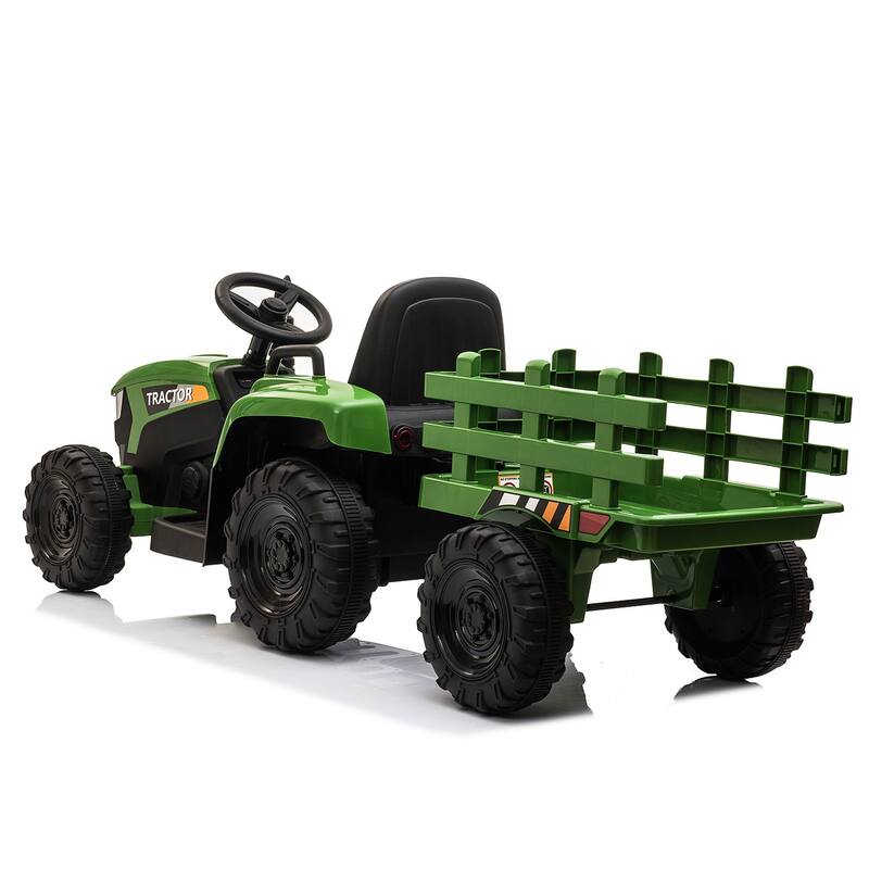 Children's Tractor with Removable Trailer, Ride on Truck Car with LED, Realistic Electric Carriage with Safety Belt