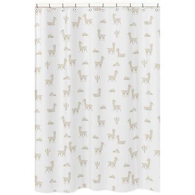 Boho Llama Bathroom Fabric Bath Shower Curtain - Gender Neutral Beige Taupe Tan Bohemian Southwest Watercolor Mountain Farmhouse