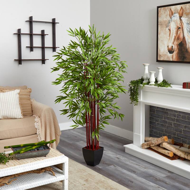 Bamboo Silk Tree 6ft Tall with Planter - Tropical Indoor Plant Decor for Home Office - 6ft.