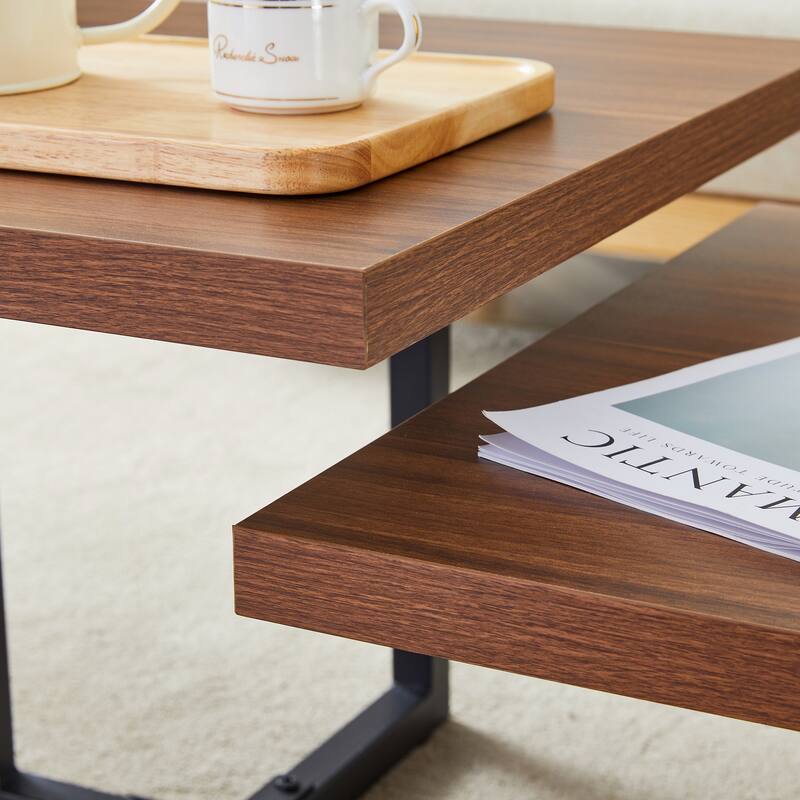 47" MDF Modern Coffee Table with Dark Wood Grain and Two-Tier Design