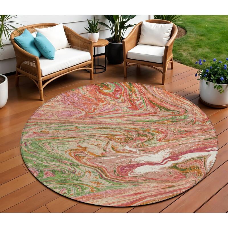 HomeRoots Abstract Transitional Rectangle Outdoor Rug - 8' Round