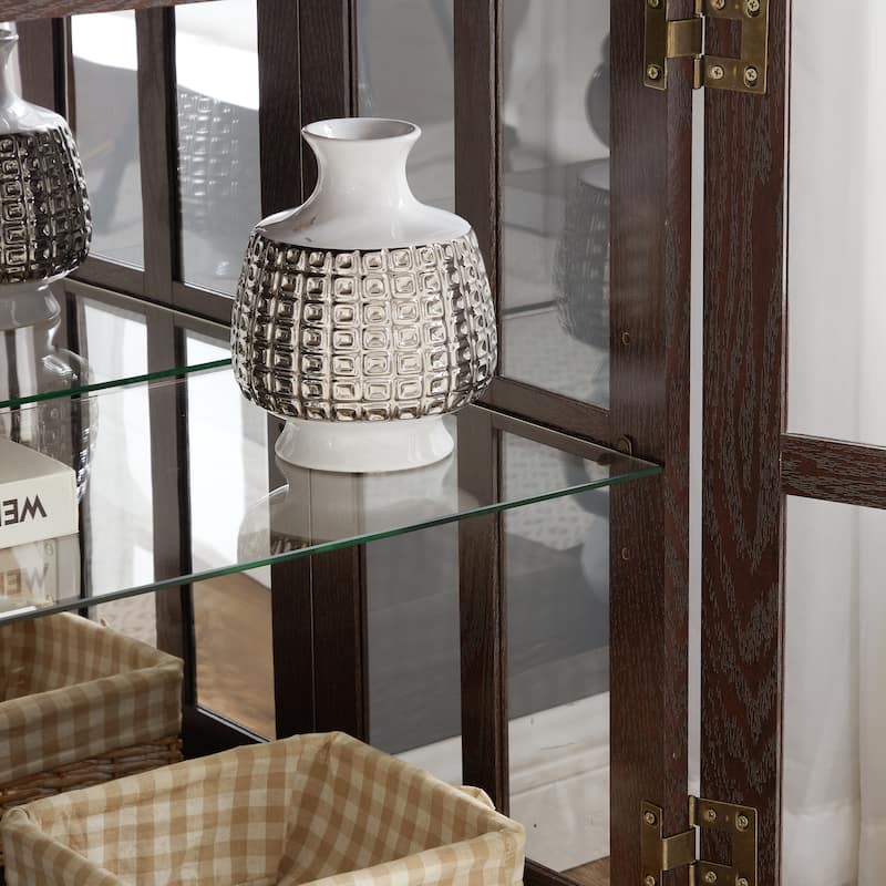 LED Curio Display Cabinet,Antique Display Cabinet with Adjustable Shelves,Retro Design Quality Showcase with Lattice Doors