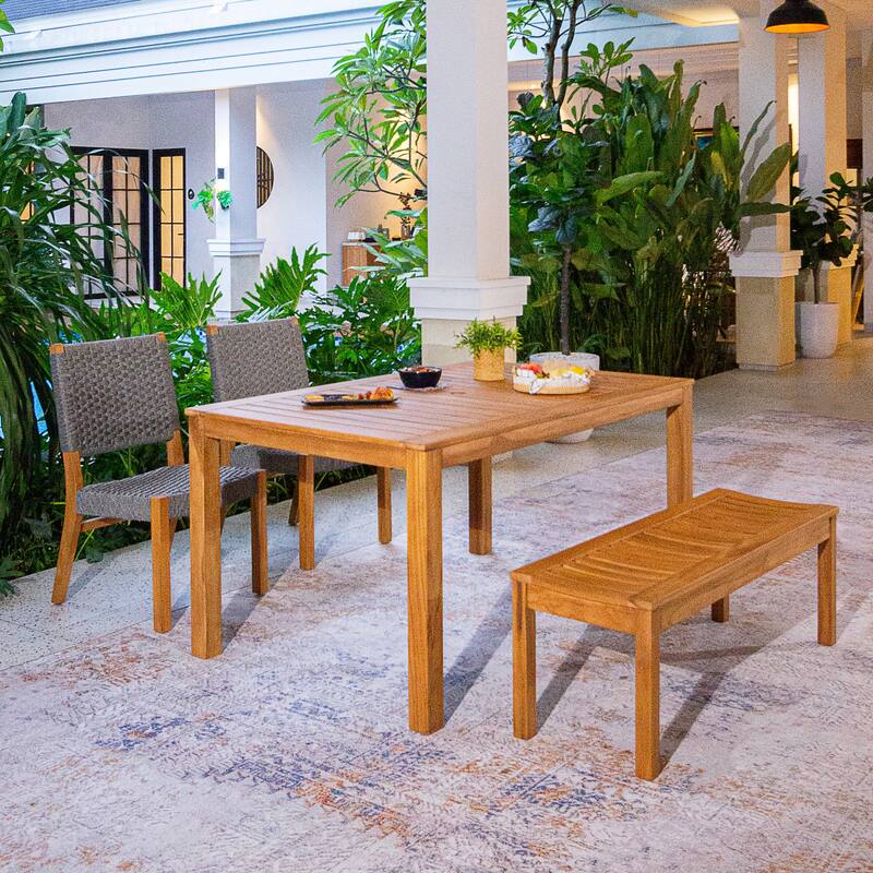 Cambridge Casual Zephyr 4-piece Teak Outdoor Dining Set - Natural Teak/Gray Woven Polyrope