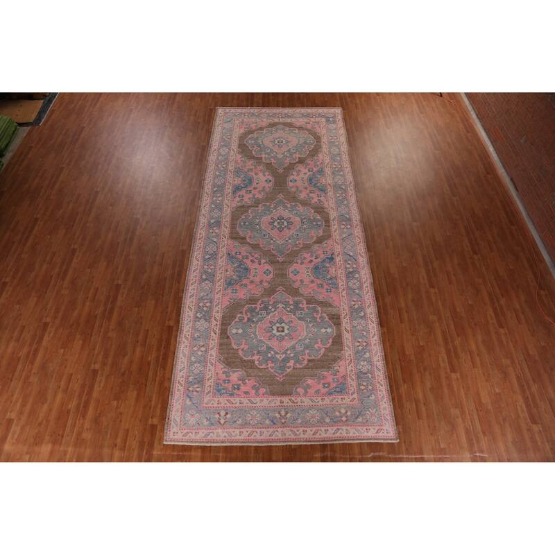 Hand Knotted Oriental 100% Wool Carpet Transitional All-Over Pink Oushak Area Rug - 16' 11'' X 6' 10''