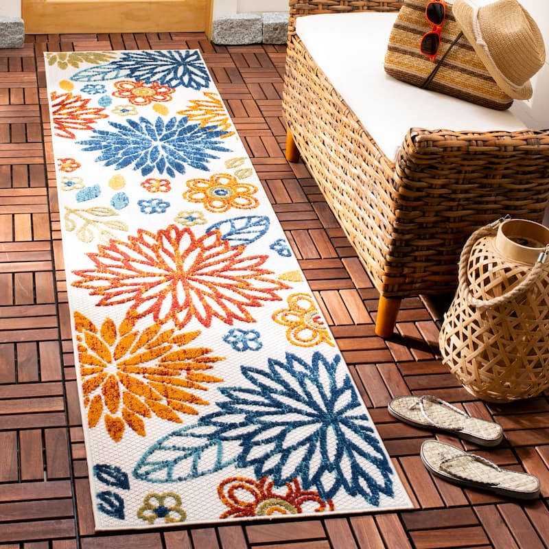 SAFAVIEH Cabana Laurel Indoor/ Outdoor Waterproof Patio Floral Rug - 2' x 12' Runner
