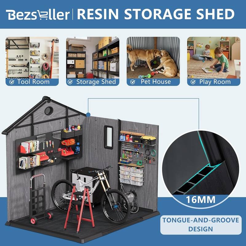 Bezseller Outdoor Storage Tool Shed with Door and Floor