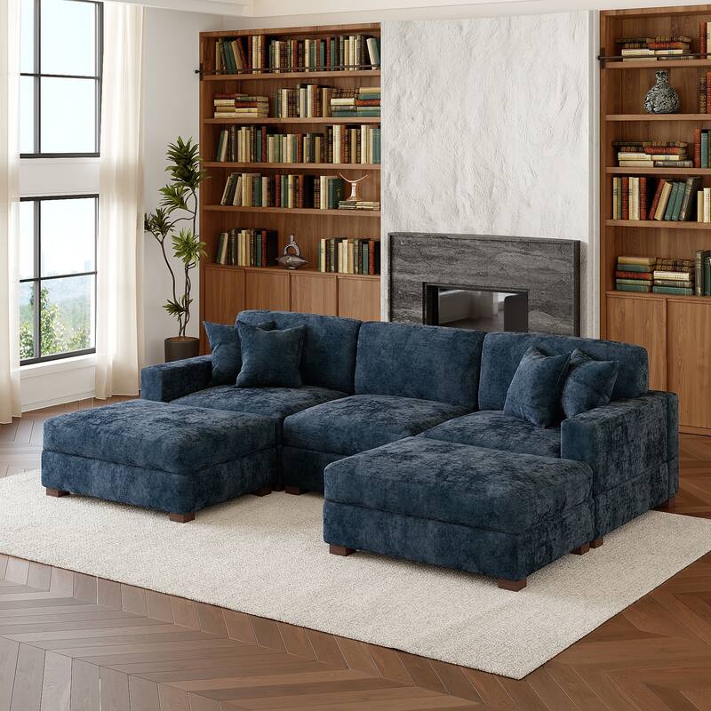 Oversized Chenille Modular Sectional Sofa Conversation Set with 2 Ottomans