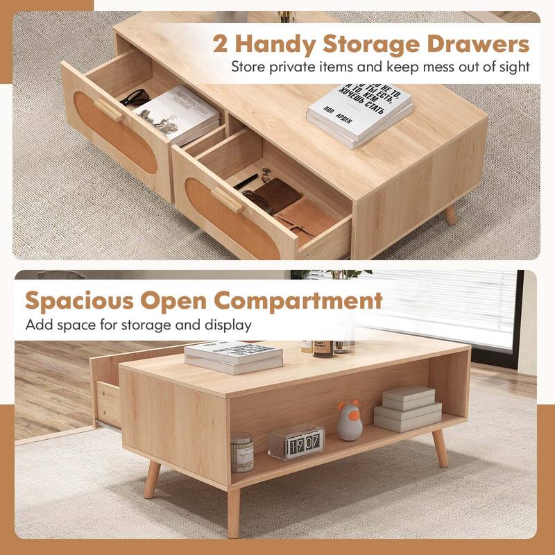 Rectangular Accent Table Rattan Coffee Table Modern Center Table