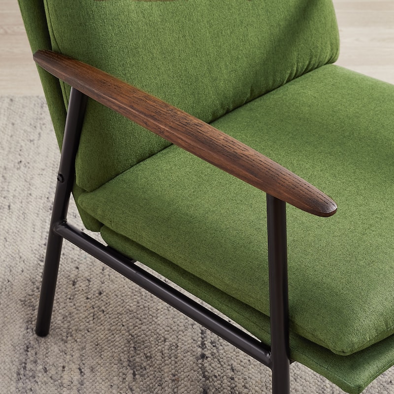 Minimalism Accent Side Chair with Metal Frame and Wooden Armrest