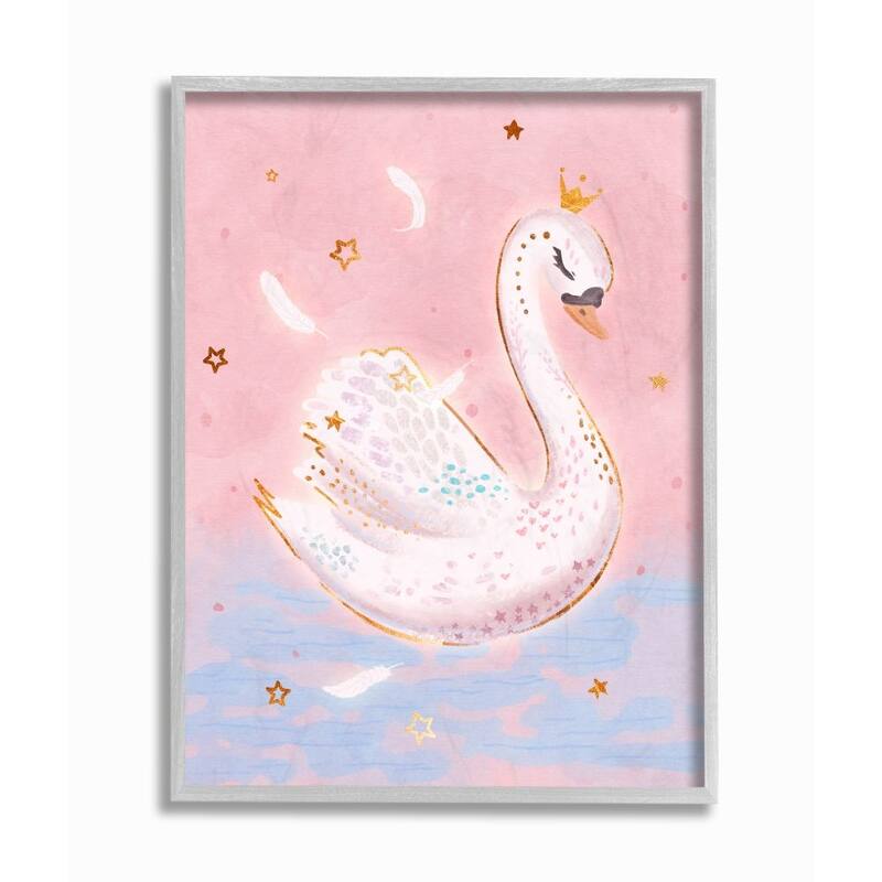 Stupell Princess Swan Lake Girl's Nursery Animal Illustration Framed Wall Art - Pink - 16 x 20 - Grey