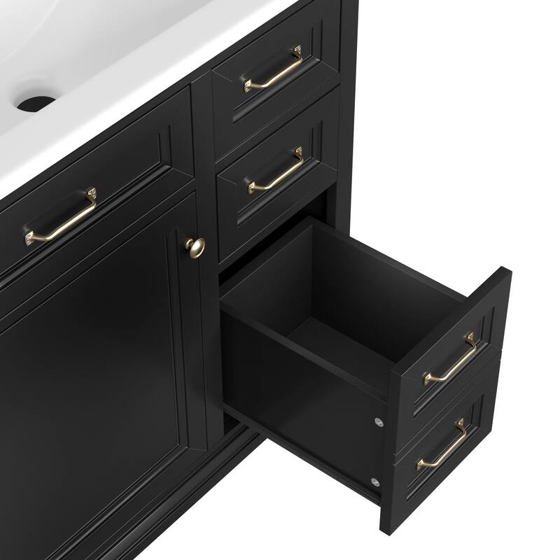 Roomfitters 36" Bathroom Vanity with Integrated Ceramic Sink, 2 Tip-out Drawers, Adjustable Shelving & Soft-Close Hinges, Black