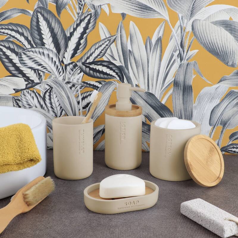 Chic Polyresin Soap Dish with Draining Bamboo Insert - 5 L x 3.4 W x 1 H