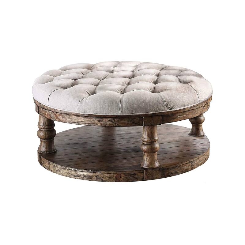 Wooden Round Coffee Table With Open Shelf