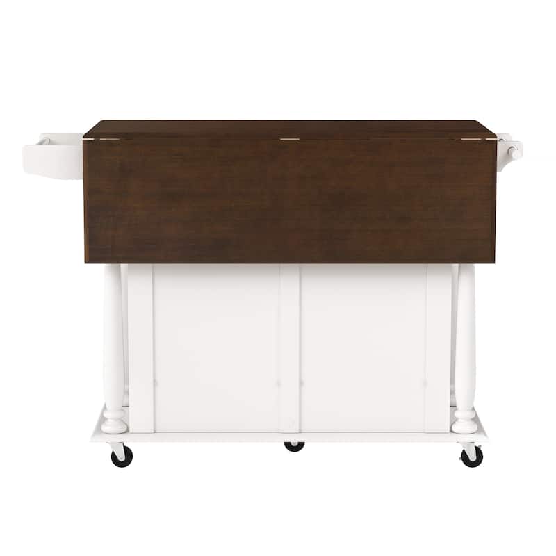 LUE BONA Kitchen Island Car With Solid Wood Top, Rolling Kitchen Trolley Cart with Large Storage Cabinet - N/A