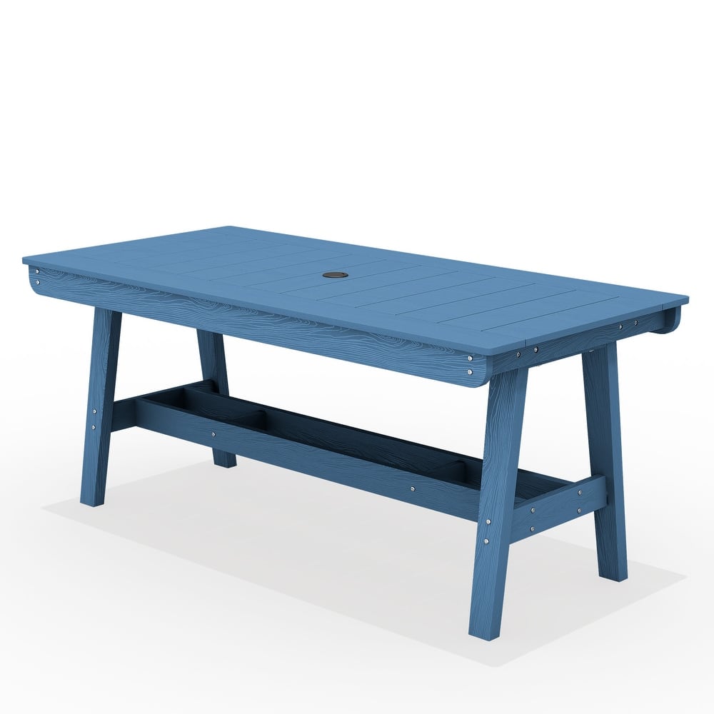 67.91in HDPE Rectangular Patio Dining Table with Umbrella Hole for 4 to 6 People - N/A
