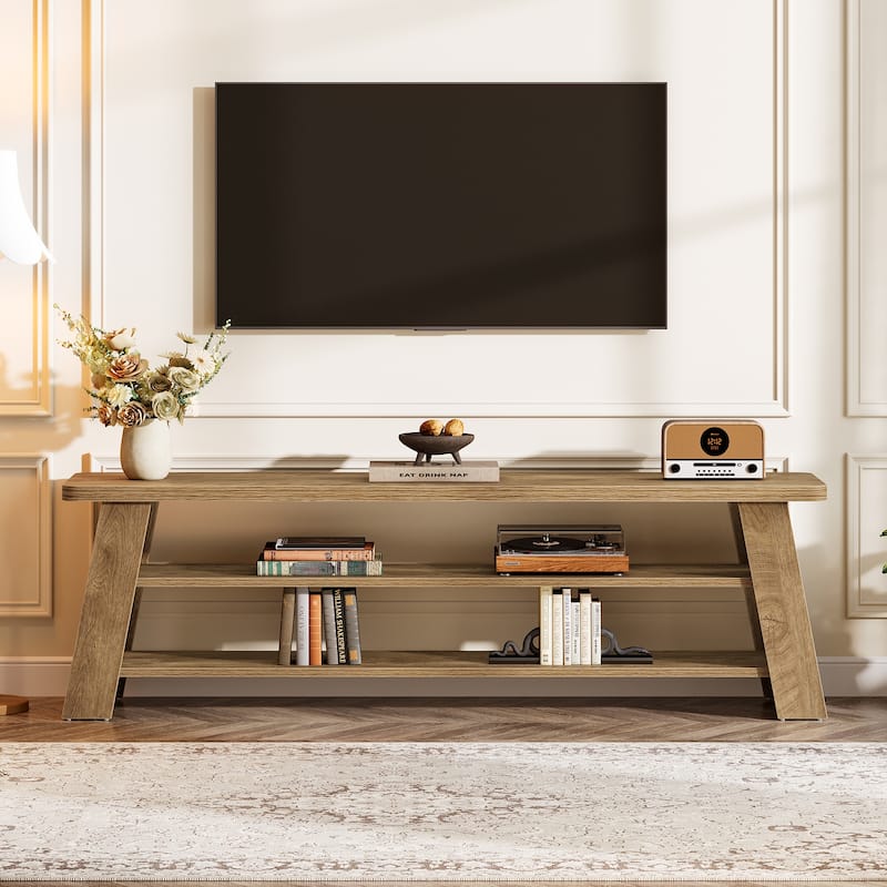 TV Entertainment Center with Open Storage Shelves, TV Stand for 60 Inches TVs, Media Console Table