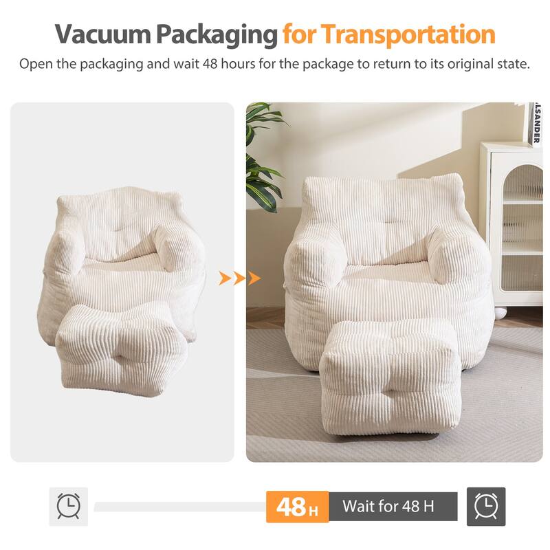 Corduroy Memory Foam bean bag Sofa With Ottoman