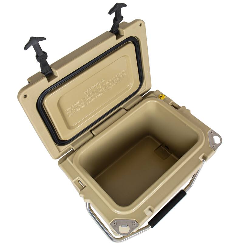 20 Quart Khaki Cooler, Ultra-Tough Hard Shell Ice Chest, Compact Portable Cooler Keeps Ice Up to 5 Days for Outdoor Adventures