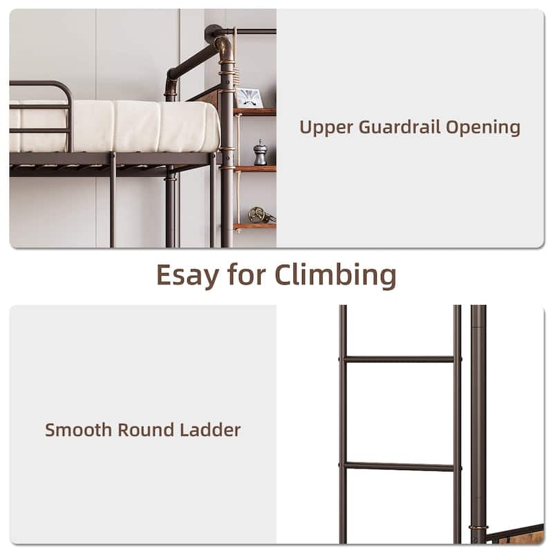 Heavy Duty Twin Size Convertible Bunk Bed with Guardrail & Ladders