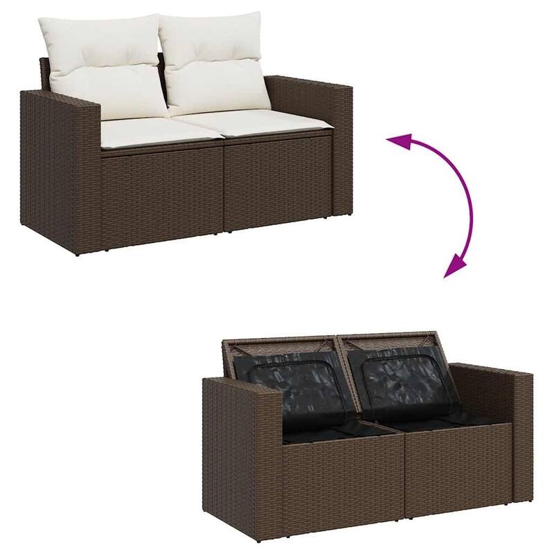 vidaXL Garden Sofa Set Brown PE rattan Large Adjustable Feet - 21.7 x 21.7 x 14.6