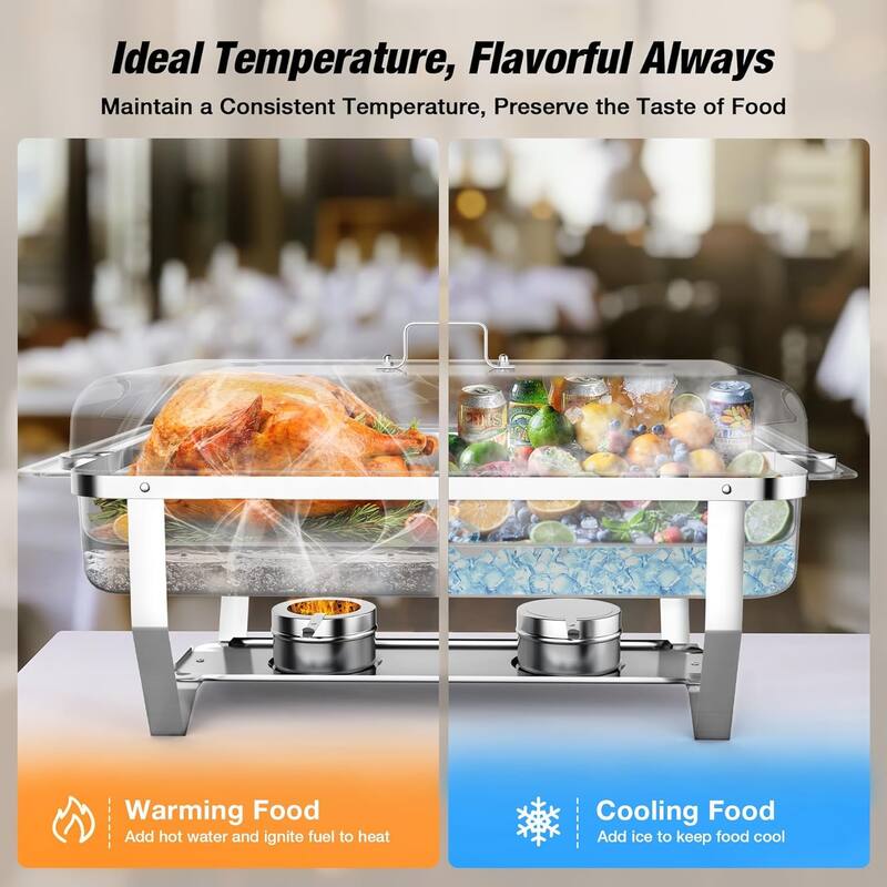 4 Pack Chafing Dish Buffet Set, 8QT Stainless Steel 1/2 Size Pan Chafing Dish, Chafers and Buffet Warmer Sets for Wedding