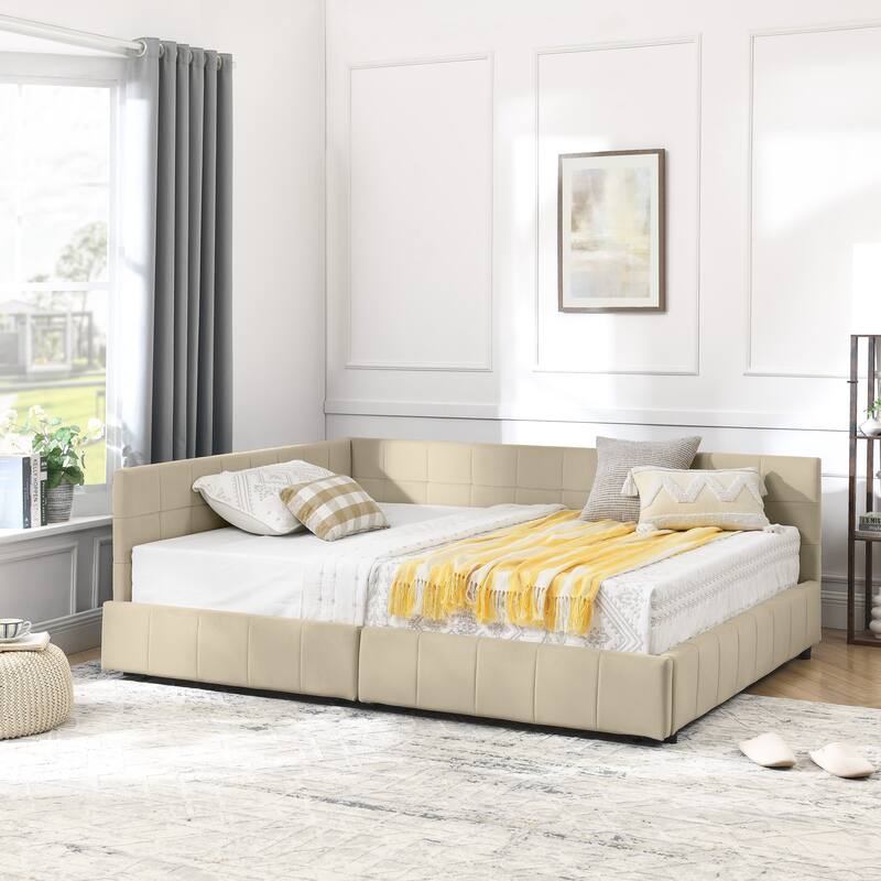 L-shaped Velvet Upholstered Daybed Tufted Sofa Bed with Soft Backrest Armrests - and Optional Corner Storage Day Bed