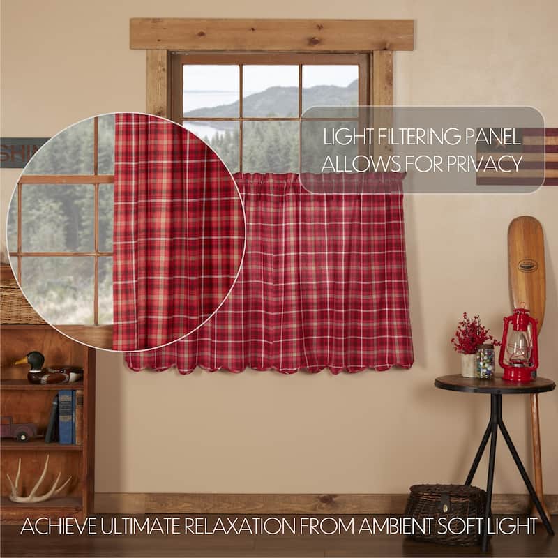 Red Rustic Kitchen Curtains VHC Braxton Tier Pair Rod Pocket Cotton Plaid