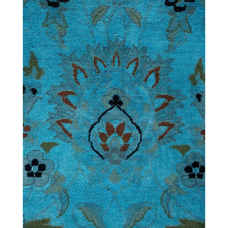 Overton Hand Knotted Wool Vintage Inspired Modern Contemporary Overdyed Blue Area Rug - 10' 3" x 14' 3"