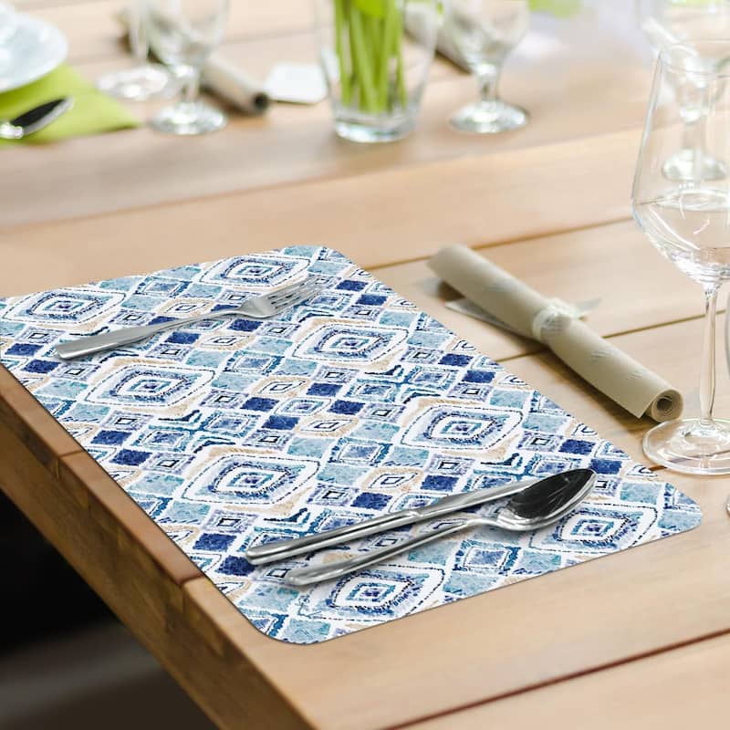 Paloma Indigo 4 Pack Reversible Easy Care Flexible Plastic Placemats Made in The USA BPA Free Easily Wipes Clean