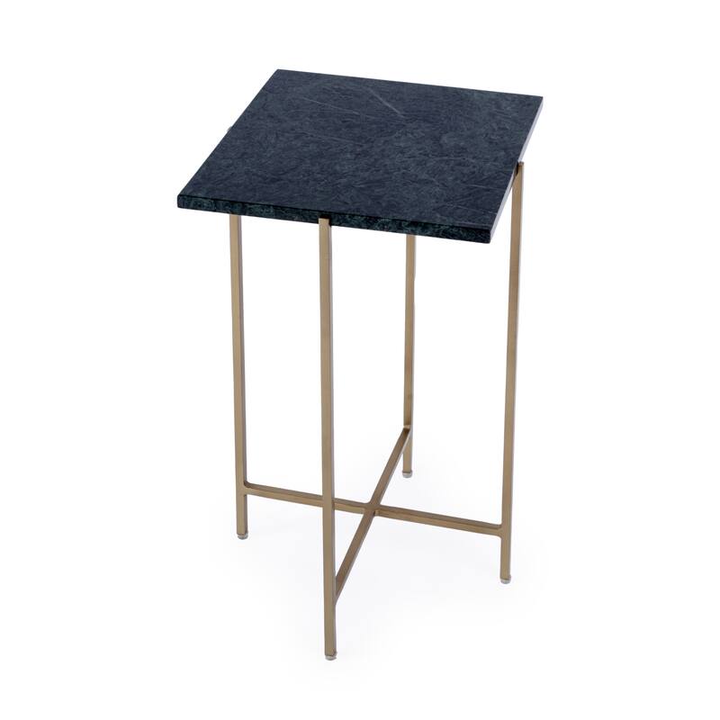 HomeRoots 21" Green and Gold Marble and Iron Drink Size Square End Table - 11.50 in. x 21.00 in. x 11.50 in.