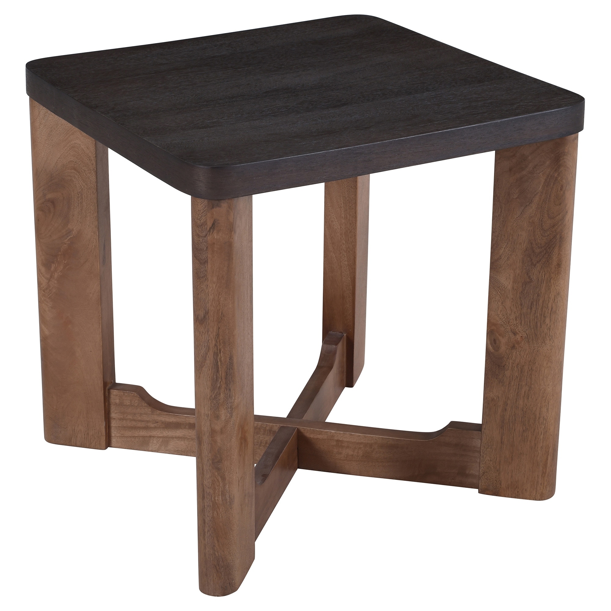 Mid-Century Modern Solid Wood/Mango Veneer Square Accent Table - Mocha and Walnut