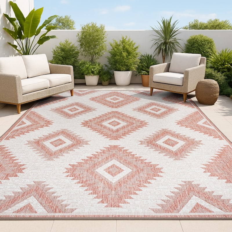 JONATHAN Y Aimee Geometric Moroccan Diamond Black/Cream Indoor/Outdoor Area Rug