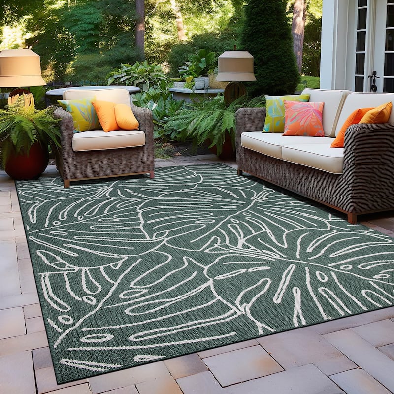 World Rug Gallery Contemporary Tropical Leaves Indoor/Outdoor Area Rug