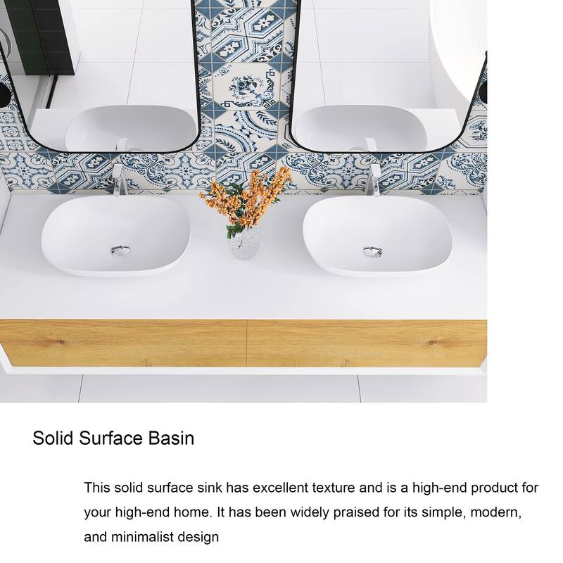 Floating Bathroom Vanity with Solid surface Top in F.OAK and Matte White