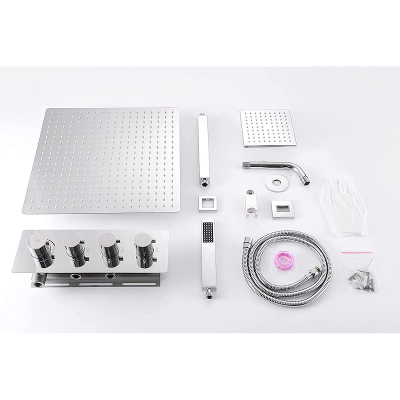 chrome dual shower heads 3 way thermostatic shower system - 7'6" x 10'9"